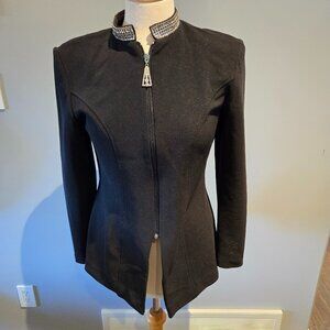Algo Women’s Embellished Rhinestone Zip-Up Jacket | Size 8 | Black